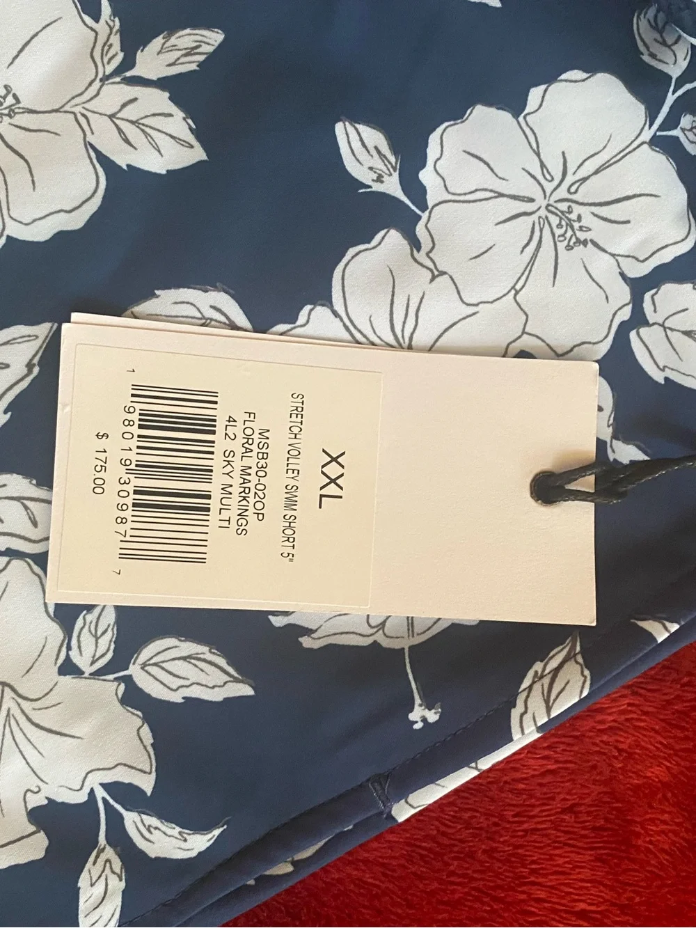 Onia Navy Swim Trunks with White Floral Print. Size XXL